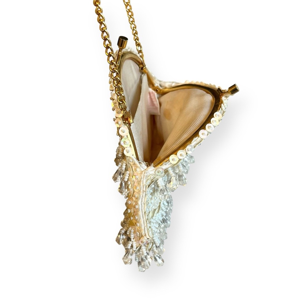 Vintage White Beaded Sequin Clutch Evening Bag Kiss Closure‎ Hong Kong Wedding - Picture 3 of 7